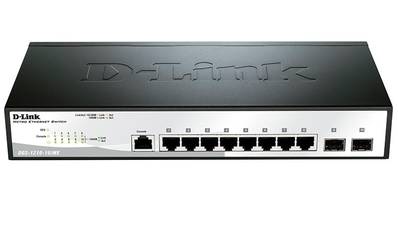 DGS-1210-10/ME/A1A D-Link коммутатор 2 уровня с 8 портами 10/100/1000Base-T и 2 портами 1000Base-X SFP 