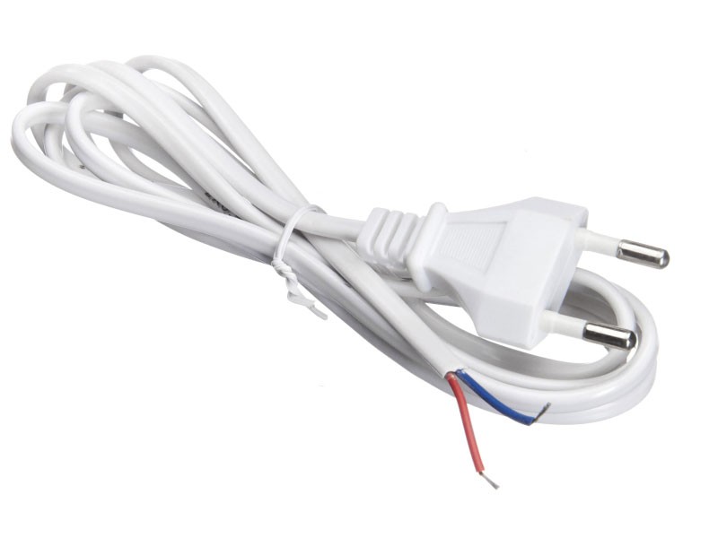 Кабель питания с вилкой (без разъема) 2*0,5мм2, 220V/2,5A, 1,8м, белый, Netko