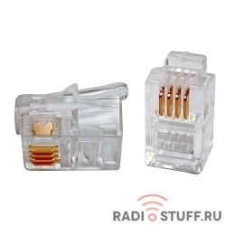 Hyperline PLUG-4P4C-P-C2 Телефонный разъем RJ-11(4P4C) (3 µ"/ 3 микродюйма) для телефонной трубки