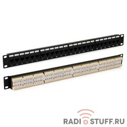 Патч-панель 19", 1U, 24 порта, cat.5e, Dual Type, черный, Hyperline 